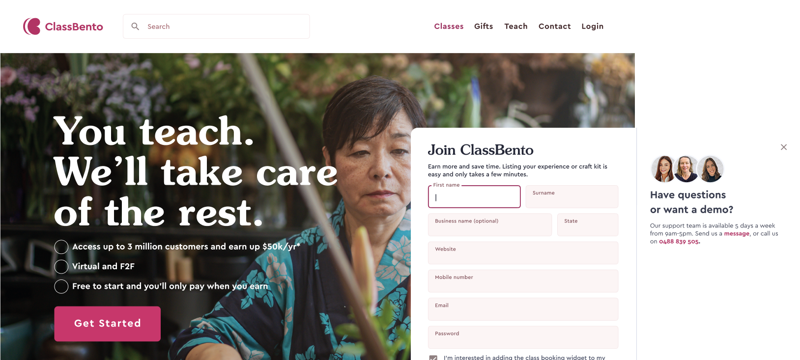 ClassBento Teach landing page mockups shown on desktop and mobile against a pale green backdrop.