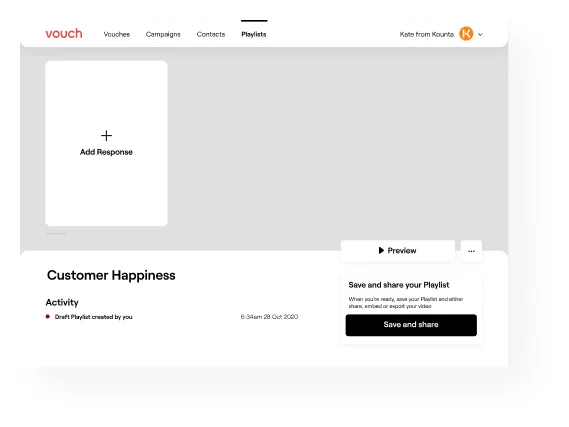 A blank Vouch Playlist page before any videos are added