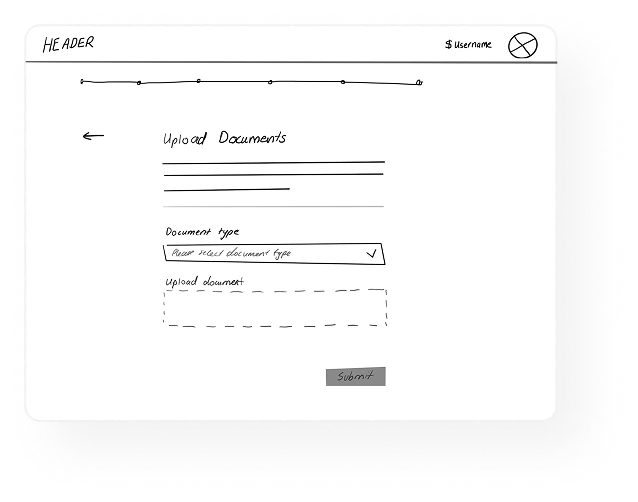 Lo-fi wireframe: a dropdown to indicate document type with an upload component